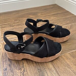 M GEMI The Angela Black Cork Platform Sandal Size 37 US Size 6.5